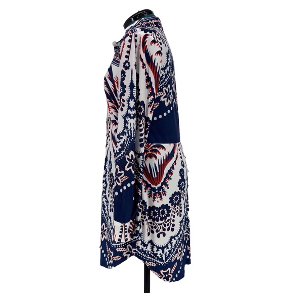 Reborn White, Red & Blue Abstract Paisley and Striped Buttoned Tunic Top, Medium - Picture 6 of 16